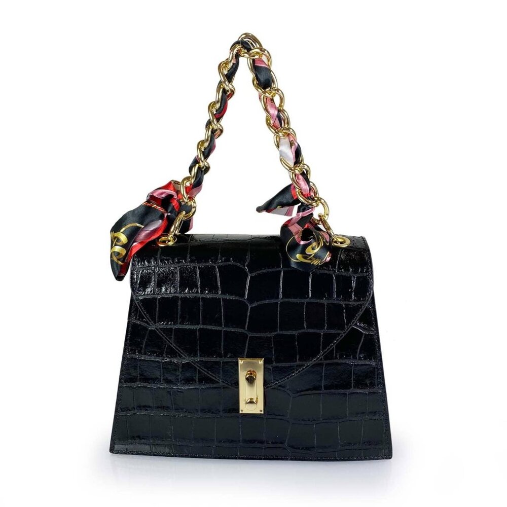 Genuine Italian Leather Croc Printed Tote Bag.